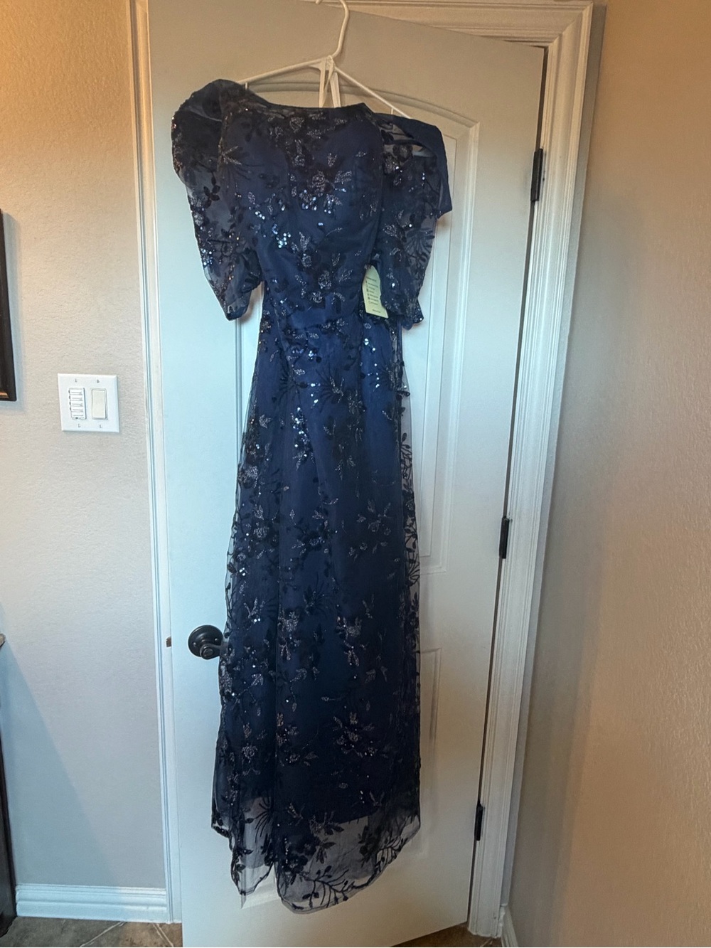 Navy Floral Sequin Evening Gown